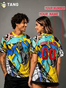 Men Custom Brazil Graffiti Print Soccer Jersey, Personalized Name Number Football Shirt Fan Gear Training Match Daily Gift - Multicolor - View 6