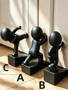 3pcs/1pc Fun Decorative Door Stopper, Small Figurine Design, Multiple Poses Available, Movable Door Wedge Protects Walls And Floors, Prevents Door Pinching, Suitable For Home And Office, Keeps Door Open, Home Decor Desktop Ornament - White - View 7