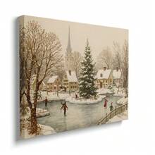 1pc Framed/Unframed Snowy Town Square Christmas Tree Canvas Poster Winter Wonderland Ice Skating Wall Art Print Xmas Festival Nordic Decor Rustic Painting For Apartment,Living Room,Bedroom,Modern Home Decoration - A - View 2