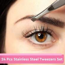 24PCS/12PCS Bulk Tweezers, 3.5 Inch Stainless Steel, Angled Tip | First Aid Tweezers Bulk, Suitable For Eyebrows, Clips And DIY Crafts; Lightweight, Suitable For Travel And Home Use - Multicolor - View 9