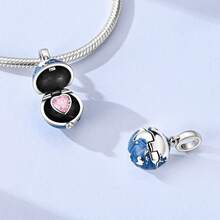 1pc Travel Series Openable Blue Earth Round Pendant, Compatible With Original Bracelet Necklace DIY Jewelry Making Beads - Silver - View 2
