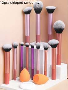 12pcs Multi-Function Super Soft Makeup Brush Set, Fine Makeup Brushes, Angled And Water Drop Makeup Sponges, Round/Water Drop Makeup Powder Puffs, Quick Application Beauty Tools - Multicolor - View 7