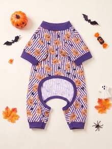 LUCKIE LABO 1pc Halloween Pumpkin Bear Pattern Pet Pajamas, Anti-Flea, Reduces Shedding, Insulated And Breathable, Suitable For Small And Large Dogs And Cats, Indoor And Outdoor - Multicolor - View 1