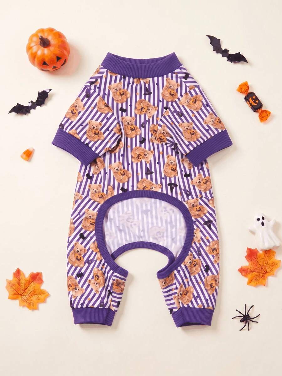 LUCKIE LABO 1pc Halloween Pumpkin Bear Pattern Pet Pajamas, Anti-Flea, Reduces Shedding, Insulated And Breathable, Suitable For Small And Large Dogs And Cats, Indoor And Outdoor - Multicolor - View 1
