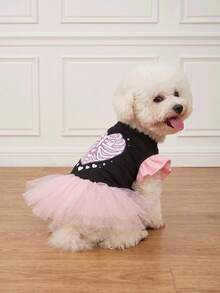 LUCKIE LABO 1pc Halloween Heart Skeleton Cap Sleeve Funny Pattern Pet Tutu, Physical Flea Prevention, Reduces Shedding, Heat Insulation & Breathable, Suitable For Small And Large Dogs And Cats, Indoor And Outdoor - Multicolor - View 8