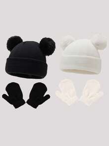 4 piezas/Set Gorro y guantes de punto para bebé, adecuado para niños/niñas, regalo ideal para Navidad/Acción de Gracias. Gorro de punto cálido, transpirable, suave y amigable con la piel para bebé - Multicolor - Ver 5