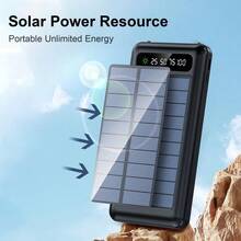 LADAPU Fast Charging Integrated Cable Portable Power Source 10000mAh 5W Slow Charging Multifunctional Solar Panel Power Bank, Large Capacity Rechargeable Portable Mobile Phone Charger, Built-In 4-In-1 Detachable Cable, 4 Models Ultra-Bright Flashlight, Outdoor Travel Must Have Battery Packs, Hidden Phone Holder, Memorial Day, Graduation - White - View 4