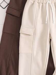 2pcs Celana Jogging Kasual Minimalis untuk Anak Laki-Laki, Berlapisan Termal, dengan Kantong dan Ujung Manset, Musim Gugur/Dingin - MultiWarna - View 4