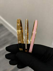 1/4件套18K镀金不锈钢心形扣手链，镶嵌立方氧化锆，女士珠宝套装，适合日常佩戴、音乐节、派对礼物 - 金色 - 查看 3