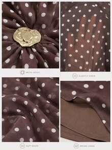 Atasan Kasual Wanita Motif Polkadot Retro Prancis Tanpa Punggung dengan Leher Halter untuk Liburan Musim Panas, Warna Cokelat - Coklat - View 11