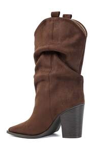 REYNEA Damen-Stiefeletten im Y2K-Stil, elegant und Vintage mit Falten am Schaft, spitzer Zehenpartie und breitem Absatz, modernes Design, ideal für den Alltag im Herbst und Winter - MOKA - Übersicht 4