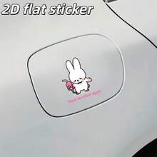 Cartoon White Rabbit Holding Fuel Nozzle Car Sticker, 12cm Universal Fuel Tank Cover Vinyl Decal, Removable Waterproof Car Exterior Decor Accessory - Sticker - View 4
