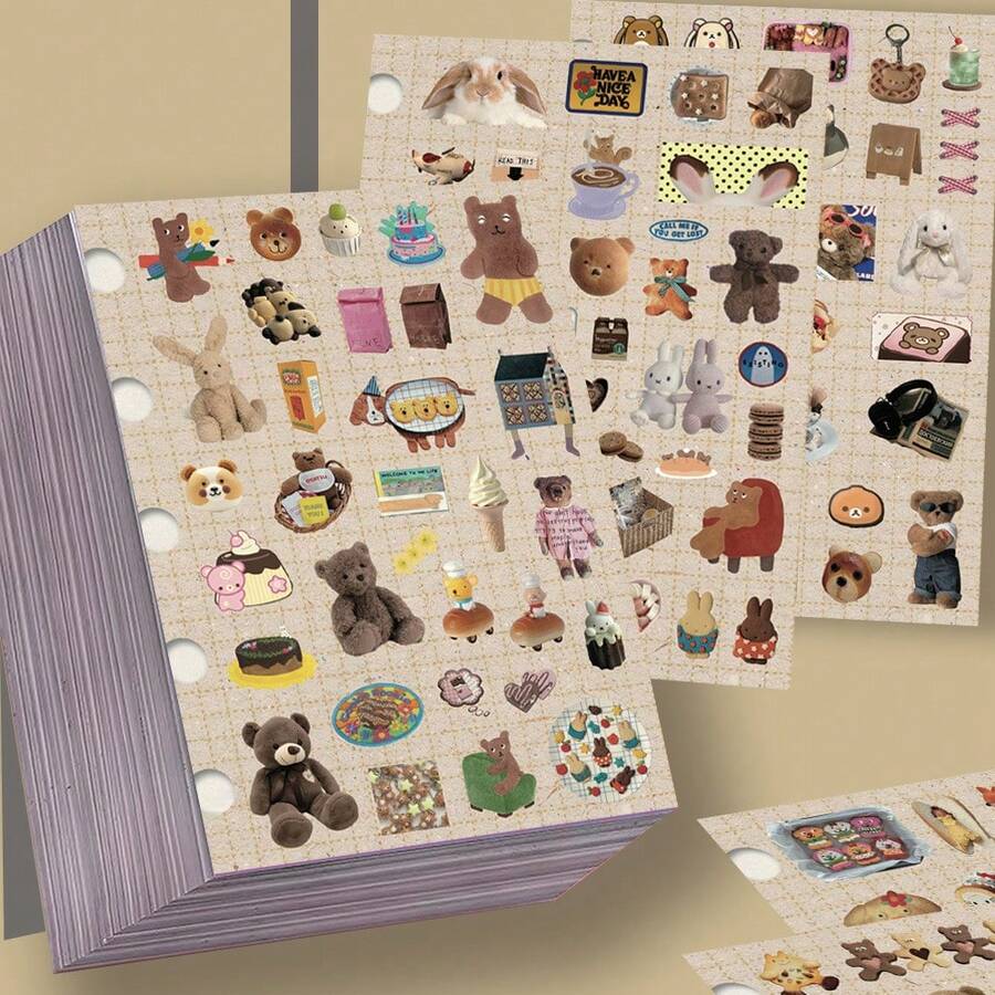 8pcs Caramel Bear Convenience Store Die-Cut Stickers, Popular Brown Bear Healing Style Planner Scrapbook Material, Waterproof Sticker - Multicolor - View 1
