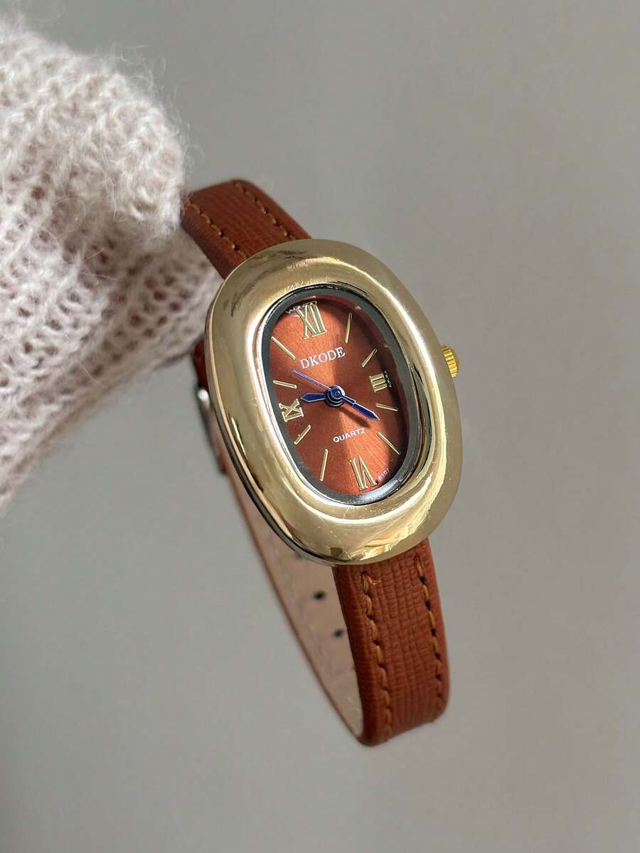 1pc Square Exquisite Women's Watch Brown Strap Minimalist Versatile Quartz Wristwatch Suitable For Work/Decoration/Party - Brown - View 1