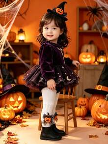 2pcs Baby Girls' Simple Shiny Bow Decor Solid Color Cable Knit Tights, Suitable For Halloween Pumpkin & Skull Outfit, Holiday Wear - Black and White - View 5