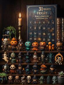 31 Nights Of Fright Halloween Countdown Box - 30 Days Advent Calendar With 30 Collectible Gothic Mini Figures, Spooky Pumpkin Skull Toy Surprise Box, Fall Halloween Party Decorations - Multicolor - View 1