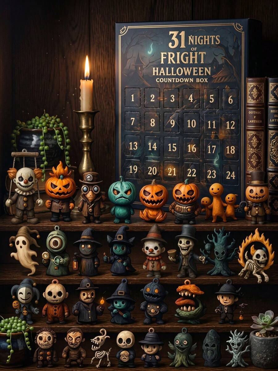 31 Nights Of Fright Halloween Countdown Box - 30 Days Advent Calendar With 30 Collectible Gothic Mini Figures, Spooky Pumpkin Skull Toy Surprise Box, Fall Halloween Party Decorations - Multicolor - View 1
