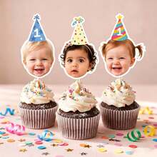 Personalized Face Cupcake Toppers, Customized Photo Hollow Cake Picks, Adult Family Pet Lover Birthday Party Decor, Fun Milestone Celebration Cupcake Decorations, Unique Party Favors, Custom Cake Decor Supplies - H-photo Cupcake Labels - View 9