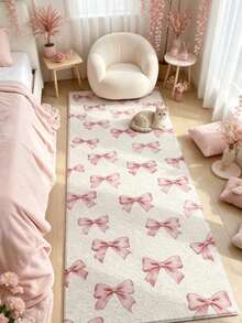 1pc Pink Bow Pattern Faux Wool 300g Decorative Carpet, Bedroom Decor, Small Rug, Carpet, Home Decor, Living Room Carpet, Living Room Small Rug, Bedroom Carpet, Living Room Home Decor, Outdoor Carpet, Washable Carpet - Multicolor - View 1