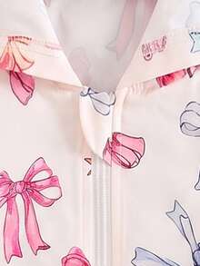 Baby Girl Autumn Thin Bowknot All-Over Print Long Sleeve Hooded Zip-Up Sweatshirt With Pockets Casual Fashion Open Front Sweatshirt Top - Baby Pink - View 4