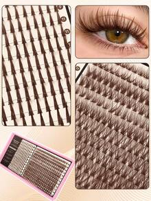 Queenice Mega Capacity Brown Lash Clusters Book, Manga Wispy Spiky Individual False Eyelashes, Mixed Length 8-17mm DIY Eyelash Extensions, Fluffy Natural Volume Lash Fans, Soft Lightweight Reusable Cluster Lashes For Daily Makeup, Party & Beauty Looks - D - View 4