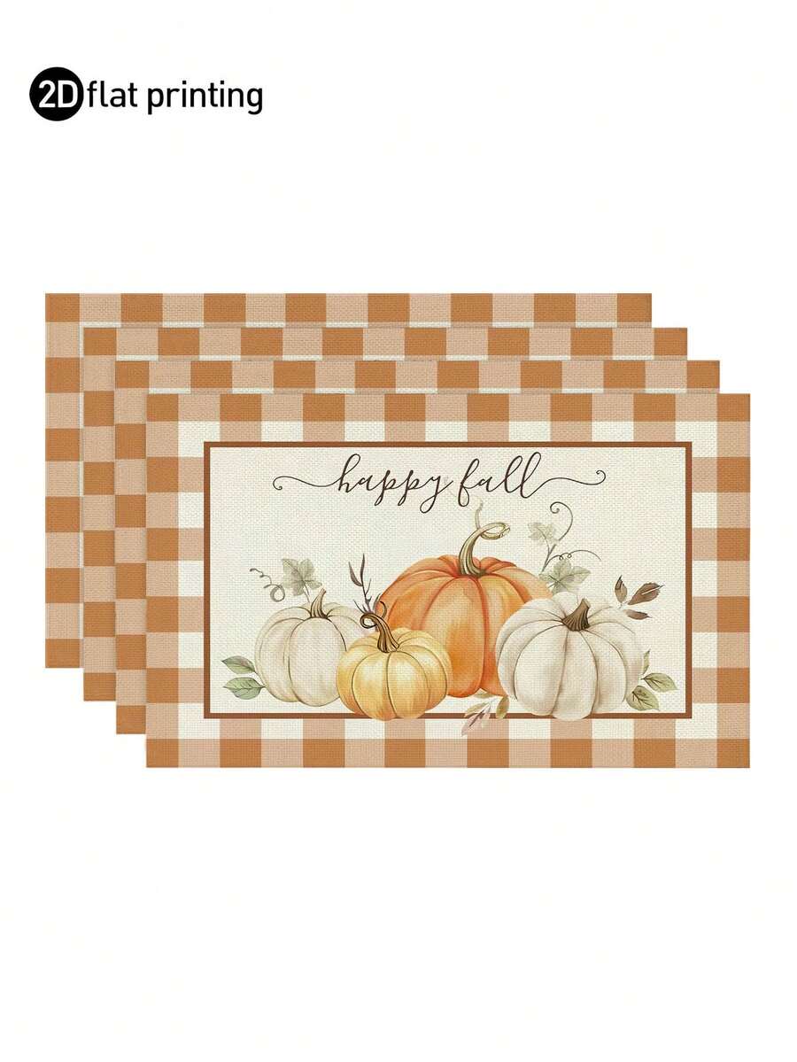 1pc/4pcs/6pcs,Autumn Pumpkin Table Placemats,Rectangular Tablecloth,Washable,Suitable For Home Dinner,Coffee Table,Durable Kitchen And Dining Room Decor,Table Decoration For Parties And Scene Decor,Home Decor - Multicolor - View 1