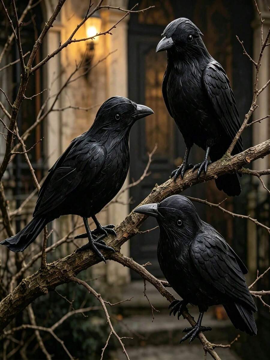 1pc Scary Black Crow, Realistic Crow Prop, Lifelike Crow, Simulated Animal Black Feather Crow, Halloween Ghost Festival Decoration Prop, Suitable For Christmas, Day Of The Dead, Halloween Decoration, Autumn Home Decor, Collectible Statue, Halloween Party, Haunted House, Cemetery And Gothic Decor - A - View 1