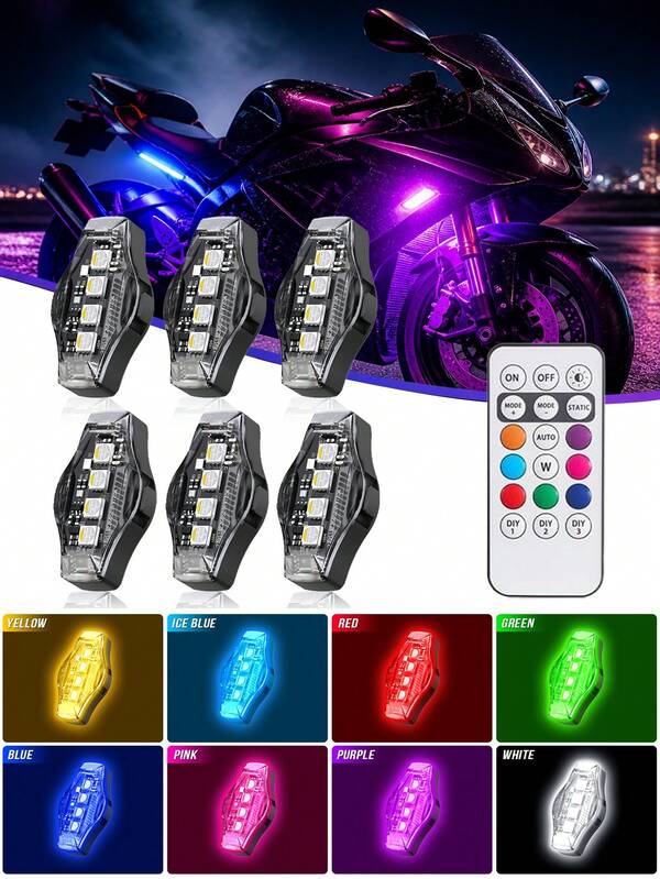 4/2/1 Pc Wireless LED Strobe Lights With Remote Control,USB Rechargeable 8-Color High Brightness Waterproof Anti-Collision Warning Lights For Car, Motorcycle, Drone, Truck, Bike