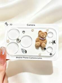 NNBILI Fluffy Pearl Bear Camera Lens Protector Film Compatible With IPhone 18 Pro Max/18 Pro/17 Pro Max/17 Pro, 3D Rhinestone Star Heart Diamond Decorated Camera Cover, Anti-Scratch Tempered Glass Lens Sticker, Cute Phone Camera Decoration - Light Brown Bear Pearl Necklace - View 10