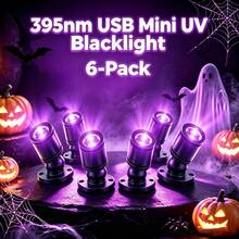 AIICRGB 6P/4P/2P Mini Purple UV Flashlight, Portable USB LED Blacklight, Compact Pocket Light For Fluorescent & UV Mark Verification (Black/Silver)) - Black - View 10