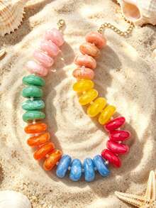 1pc European & American Bohemian Style Personalized Colorful Patchwork Large Asymmetrical Acrylic Beaded Necklace For Women, Vacation & Daily Wear - Handmade Acrylic Beaded Necklace - View 11