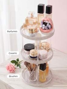 1PC Rhinestone Decorated Multi-Functional 360° Rotating Makeup Organizer, 360° Rotating Rhinestone Cosmetic Storage Rack, Double Layer Vanity Skincare Organizer, Girly Pink Sparkling Rhinestone Rotating Storage Tray, Large Capacity Desktop Skincare Lipstick Makeup Organizer - Multicolor - View 2