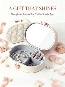 PET Silicone Oval Jewelry Box With Mirror, Compartment Storage For Necklace And Ring, Portable Organizer For Travel And Home - Oval Jewelry Box - View 1