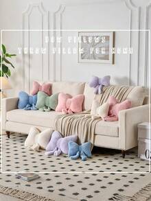 1pc Bowknot Decorative Pillow, Aesthetic Home Decor, Soft Seat Cushion, Cute Sofa Throw Pillow, Bowknot Room Decoration, Pink Pillowcase, Pillowcase Decoration, Dorm Bedroom Decor, Home Decor, Room Decor, Living Room Decor, Halloween Thanksgiving Gift - Blue - View 6