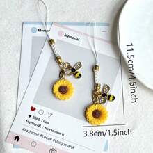 1/2pcs Rhinestone Bee & Sunflower Phone Charm Pendant, Creative Small Accessory, Suitable As Gift - Multicolor - View 6