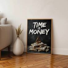 1pc Time Is Money Wall - Minimalist Suitable For Bedroom & Living Room Decor, Modern Financial Quote, Unframed Canvas For Office Gift, Time Management Theme Decorations,Halloween Christmas Decor - Multicolor - View 5