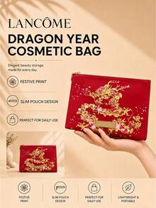 Lancôme 蘭蔻龍年紅包化妝包21×17cm，鎏金龍紋配玫瑰掛飾，容量充足，日常彩妝收納送禮皆宜 - 紅色 - 查看 3