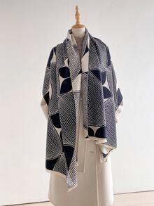 1 pieza Bufanda de diseño de cachemira sintética con patrón de trébol jacquard cálida para mujeres, manta para habitación con aire acondicionado, protección contra el frío para viajes al aire libre en otoño/invierno, calentador de cuello, bufanda decorativa chal de doble uso, adecuada para combinar a diario, primera opción para regalar - Negro - Ver 2