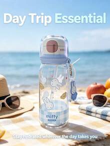 1pc 600ml Large Capacity Cross-Body Rope Officially Licensed Miffy Rabbit Water Cup, A Portable Leak-Proof Travel Cup, A Cute Cartoon Insulated Drinking Cup, Suitable For Students And Girls For Outdoor Daily Use - Clear - View 1