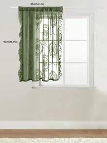 1pc Vintage Floral Lace Sheer Curtain, Retro Style Lightweight Long Pleated Ruffle Soft Light Gauze Curtain, Suitable For Home Decor All Seasons - Green - View 2