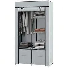 Fabric Wardrobe Space-Saving Closet With 5 Compartments & Clothes Rail, Zipper, Folding Wardrobe In Light Grey - 淺灰色 - 查看 1