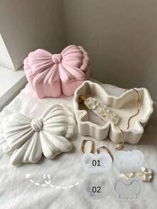 1 Conjunto de Molde de Silicone em Formato de Laço, Molde de Gesso para Caixa de Joias Borboleta DIY Criativa, Molde de Resina Epóxi para Decoração Doméstica/Enfeite de Presente, Molde de Artesanato Feito à Mão, Molde de Gesso Decorativo Artístico - Branco - Visão 7
