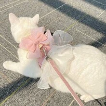 Pet Leash Anti-Escape Outdoor Set, Dedicated Cat Leash Kitten Vest-Style Adjustable Pink Bow Chest Harness, Suitable For Small And Medium Cats And Dogs - Pink - View 1
