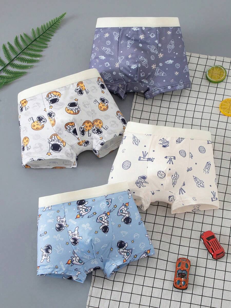 4pcs/Pack Celana Dalam Boxer Anak Laki-Laki Nyaman dan Lembut dengan Motif Kartun - MultiWarna - View 1