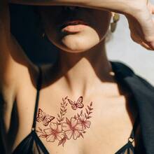 1 Sheet Butterfly Flower Temporary Tattoo Stickers, Waterproof Fake Tattoos Last For 2-5 Days, Suitable For Women Or Men, Cover Scars, For Arms, Wrists, Shoulders, Legs, Waist, Neck, Hands - Brown - View 3