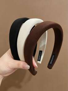 3pcs Women's 36cm/14.17in Circumference Black White Coffee High-End Vintage Elegant Gentle Solid Color High-Crown Headband Hairband Fashion Versatile Hair Accessory Suitable For Daily Wear, Outings, Face Washing, Makeup, Matching Clothes, Hair Ornament - Multicolor - View 4