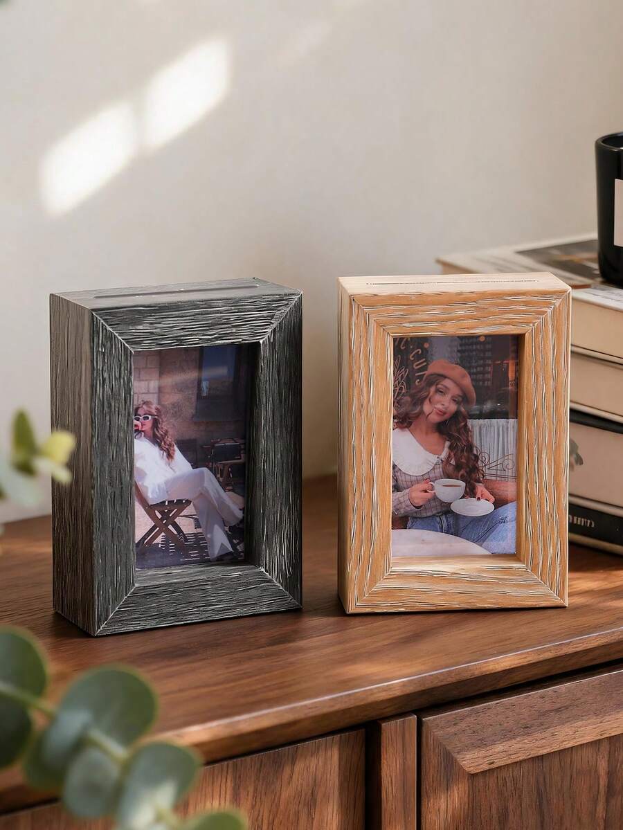 1pc 3D Minimalist Thick Frame Photo Frame, Vintage Dual-Tone Thick Edge Rectangular Mini Desktop Standing Photo Frame Home Office Decor Gift (Frame Only, No Photo Included) - Display Stand - View 1