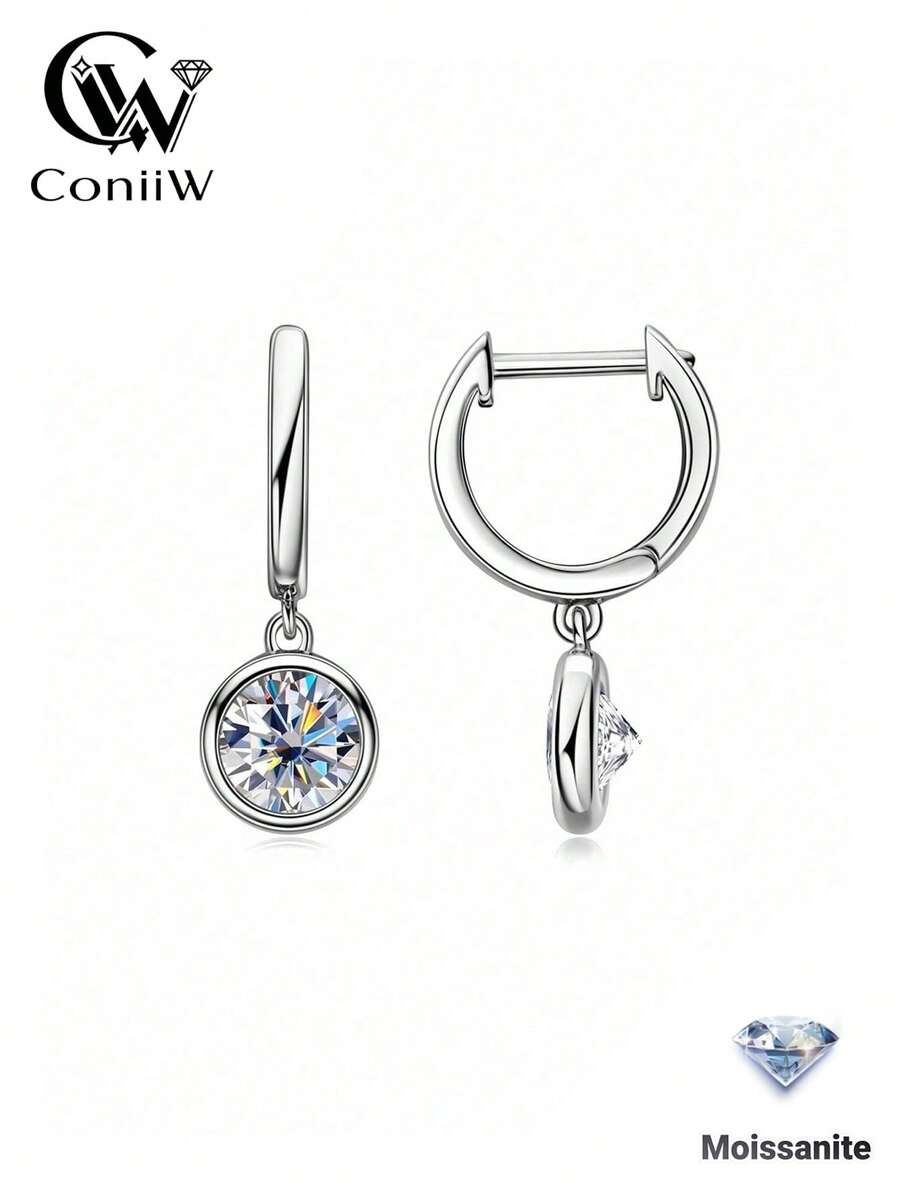 ConiiW 1 Pair 925 Sterling Silver 0.5ct/1ct Moissanite Earrings, Fashion Classic Minimalist Style