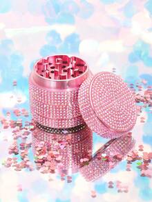 1pc Iridescent Full Rhinestone Luxury Round Multi-Function Grinding Box, Glitter Rhinestone Dried Flower & Spice Crusher, Exquisite Holiday Gift - View 7