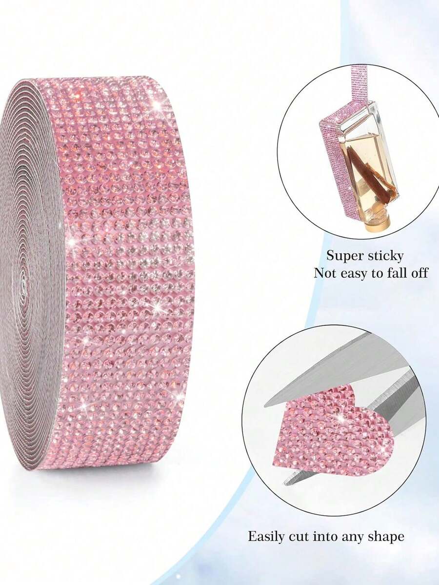 1 Yard Self‑Adhesive Shiny Crystal Rhinestone Trim, Christmas Decor Rhinestone Sequins Sticker, For Car, Computer, Vanity Table DIY Crafts, Wedding Party Decorative Sticker Roll, 2mm Rhinestone Accessory For Handicrafts - Sparkly - View 1